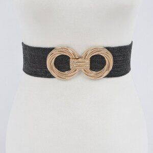 Metal Oo Buckle Plus Size Stretch Straw Belt